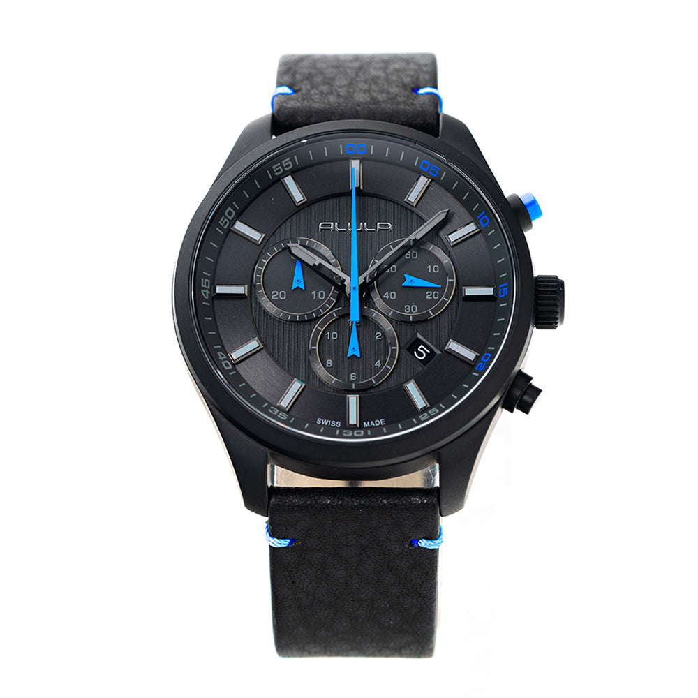 Men Black/Blue Fabric 43mm Watch