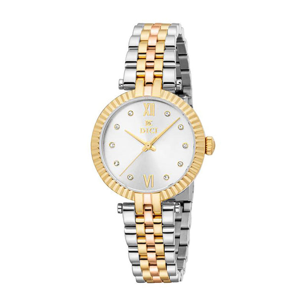 Women Zerlina Tri Tone Silver, Gold & Rose Gold Color 30mm Watch