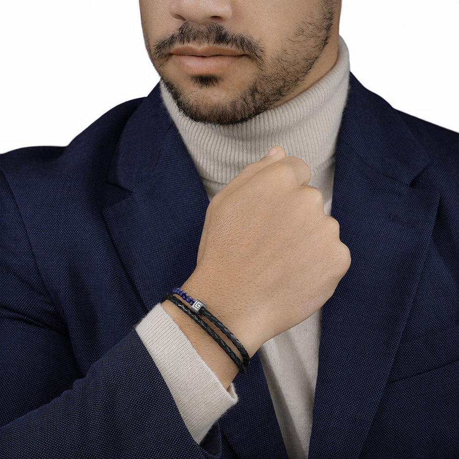 سوار فيكتور من الفولاذ المقاوم للصدأ واللازورد الأزرق