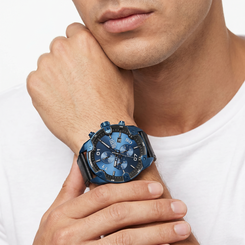 Men Spiked Blue Watch